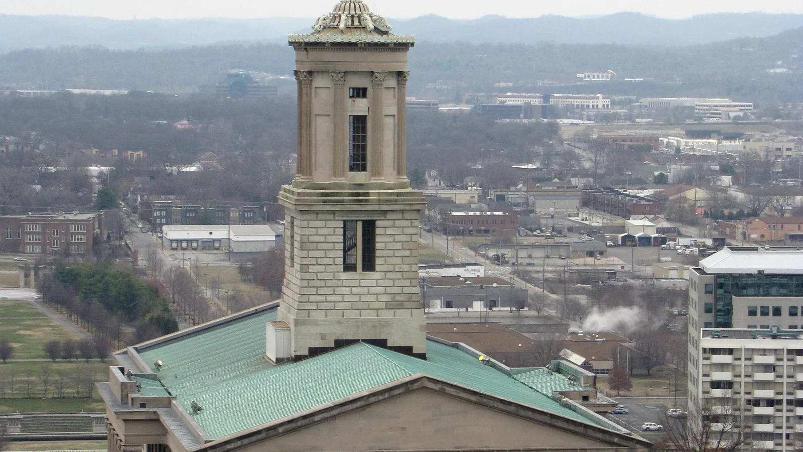 The Tennessee State Capitol building, a stone government building with columns